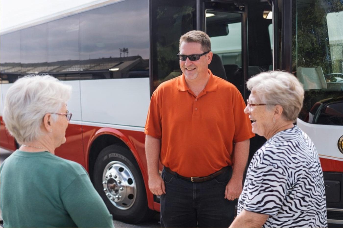 Senior living residents on a group outing in Grand Junction with community transportation services